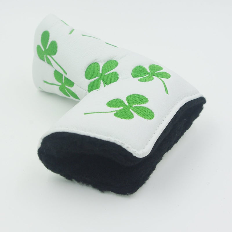 Ronsit Green Four-Leaf Clover Golf Putter Head Cover Headcover Shamrock Embroidered Blade Fit All Brands (White) - Image 1